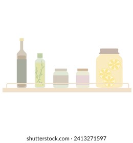 Shelf with bottles of olive oil