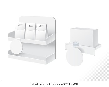 Shelf With Boxes And Blank Wobbler