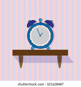 shelf with a clock on a striped background. EPS10