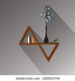 
shelf decor design 3d style flowers vase icon