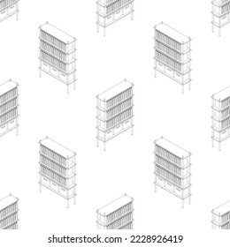 Shelf with drawers line. Seamless pattern, Office furniture for storing and sorting documents in folders and boxes. Vector illustration in cartoon style, isolate.