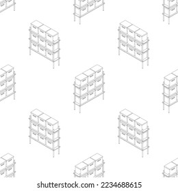 Estante con línea de cajones. Patrón transparente, mobiliario de Office para almacenar y ordenar documentos en carpetas y cajas. Ilustración vectorial en estilo de caricatura, aislado.