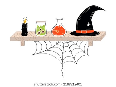 Shelf with halloween elements. Vector illustration
