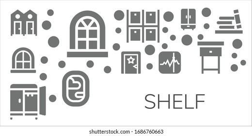 conjunto de iconos de estante. 11 iconos de estantería rellenos. Sala de vestir, Ventana, Armario, Almacenes, Almacenes, Almacén, Pieza de noche, Iconos de estantería incluidos