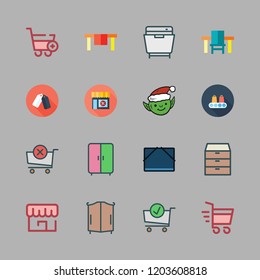 shelf icon set. vector set about shopping cart, file storage, drawers and elf icons set.