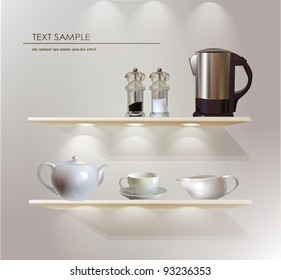 shelf with kitchen ware