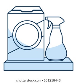 shelf with Laundry products in plastic bottles