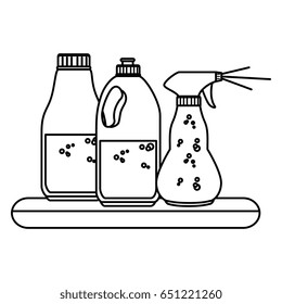 shelf with Laundry products in plastic bottles