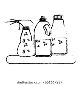 shelf with Laundry products in plastic bottles