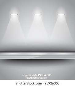 Estanque con focos LED con delicado aspecto en un papel de fondo gris. Las sombras son transparentes.