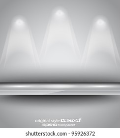 Estanque con focos LED con delicado aspecto en un papel de fondo gris. Las sombras son transparentes.