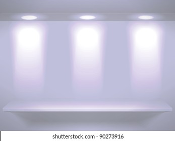 Shelf with light sources on wall