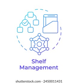 Shelf management blue gradient concept icon. Book maintenance, inventory processes. Round shape line illustration. Abstract idea. Graphic design. Easy to use in infographic, blog post