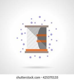Shelf with mirror for bathroom interior. Washing and brushing accessories. Color flat style vector icon