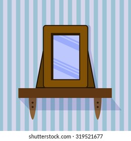 shelf with a mirror on a striped background. EPS10