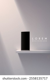Shelf with object template on gray wall with light effect