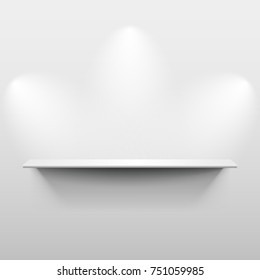 Shelf on the wall with light and shadow in empty white room