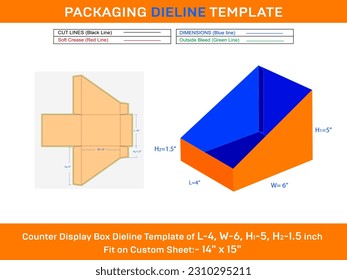 Shelf Organiser Product Counter Display Box Dieline Template L 4xW 6xH1 5xH2 1.5 inch