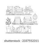 shelf outline illustration. Book shelf. Vector illustration. isolated on white background. Hand drawn sketch of shelves. Home Interior design elements. Interior furniture. Simple bookshelf. wall shelf