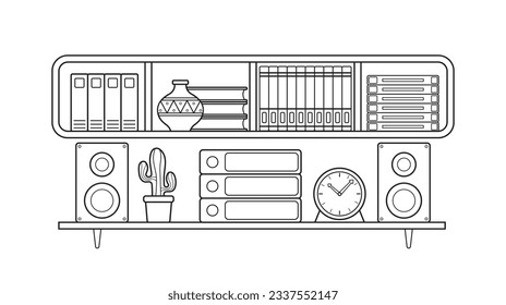 shelf outline illustration. Book shelf. Vector illustration. isolated on white background. Hand drawn sketch of shelves. Home Interior design elements. Interior furniture. Simple bookshelf. wall shelf