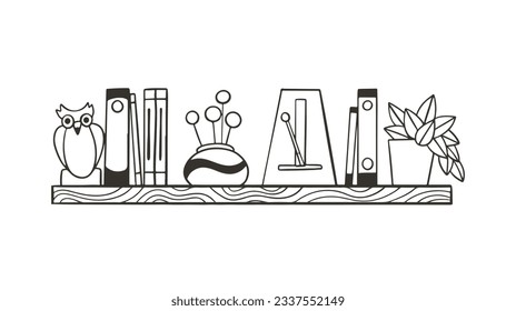 shelf outline illustration. Book shelf. Vector illustration. isolated on white background. Hand drawn sketch of shelves. Home Interior design elements. Interior furniture. Simple bookshelf. wall shelf