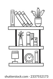 shelf outline illustration. Book shelf. Vector illustration. isolated on white background. Hand drawn sketch of shelves. Home Interior design elements. Interior furniture. Simple bookshelf. wall shelf