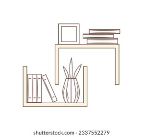 shelf outline illustration. Book shelf. Vector illustration. isolated on white background. Hand drawn sketch of shelves. Home Interior design elements. Interior furniture. Simple bookshelf. wall shelf