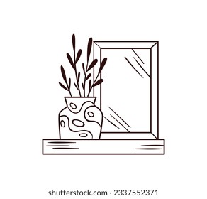 shelf outline illustration. Book shelf. Vector illustration. isolated on white background. Hand drawn sketch of shelves. Home Interior design elements. Interior furniture. Simple bookshelf. wall shelf