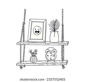 shelf outline illustration. Book shelf. Vector illustration. isolated on white background. Hand drawn sketch of shelves. Home Interior design elements. Interior furniture. Simple bookshelf. wall shelf
