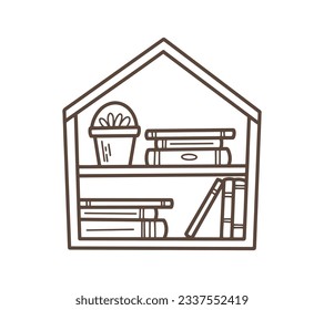 shelf outline illustration. Book shelf. Vector illustration. isolated on white background. Hand drawn sketch of shelves. Home Interior design elements. Interior furniture. Simple bookshelf. wall shelf