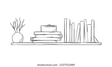 shelf outline illustration. Book shelf. Vector illustration. isolated on white background. Hand drawn sketch of shelves. Home Interior design elements. Interior furniture. Simple bookshelf. wall shelf