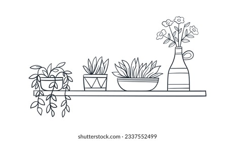 shelf outline illustration. Book shelf. Vector illustration. isolated on white background. Hand drawn sketch of shelves. Home Interior design elements. Interior furniture. Simple bookshelf. wall shelf