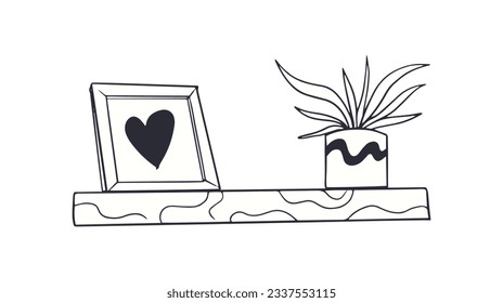 shelf outline illustration. Book shelf. Vector illustration. isolated on white background. Hand drawn sketch of shelves. Home Interior design elements. Interior furniture. Simple bookshelf. wall shelf
