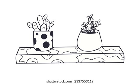 shelf outline illustration. Book shelf. Vector illustration. isolated on white background. Hand drawn sketch of shelves. Home Interior design elements. Interior furniture. Simple bookshelf. wall shelf