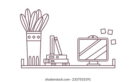 shelf outline illustration. Book shelf. Vector illustration. isolated on white background. Hand drawn sketch of shelves. Home Interior design elements. Interior furniture. Simple bookshelf. wall shelf