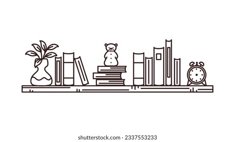 shelf outline illustration. Book shelf. Vector illustration. isolated on white background. Hand drawn sketch of shelves. Home Interior design elements. Interior furniture. Simple bookshelf. wall shelf
