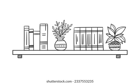 shelf outline illustration. Book shelf. Vector illustration. isolated on white background. Hand drawn sketch of shelves. Home Interior design elements. Interior furniture. Simple bookshelf. wall shelf