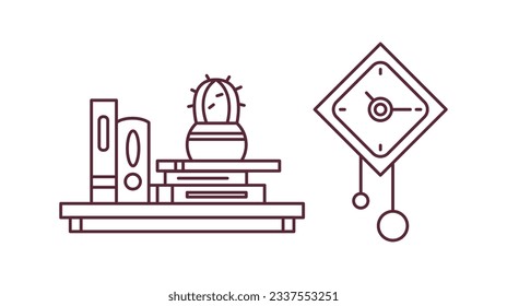 shelf outline illustration. Book shelf. Vector illustration. isolated on white background. Hand drawn sketch of shelves. Home Interior design elements. Interior furniture. Simple bookshelf. wall shelf