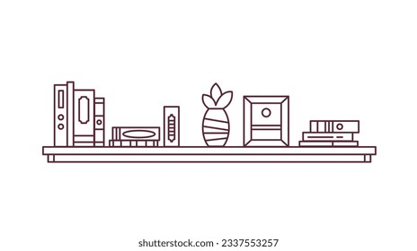 shelf outline illustration. Book shelf. Vector illustration. isolated on white background. Hand drawn sketch of shelves. Home Interior design elements. Interior furniture. Simple bookshelf. wall shelf