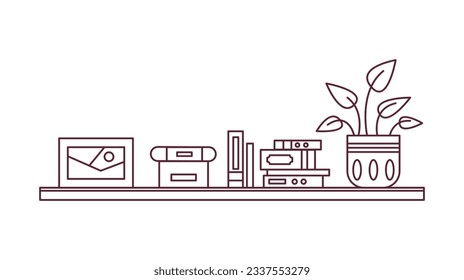 shelf outline illustration. Book shelf. Vector illustration. isolated on white background. Hand drawn sketch of shelves. Home Interior design elements. Interior furniture. Simple bookshelf. wall shelf