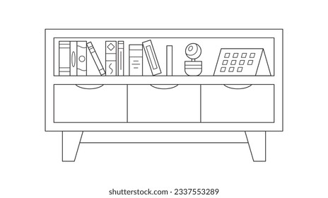 shelf outline illustration. Book shelf. Vector illustration. isolated on white background. Hand drawn sketch of shelves. Home Interior design elements. Interior furniture. Simple bookshelf. wall shelf