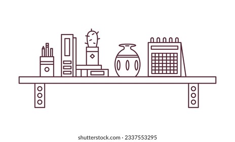 shelf outline illustration. Book shelf. Vector illustration. isolated on white background. Hand drawn sketch of shelves. Home Interior design elements. Interior furniture. Simple bookshelf. wall shelf