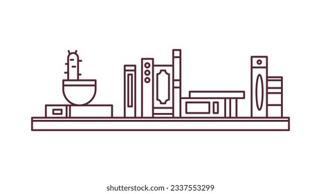 shelf outline illustration. Book shelf. Vector illustration. isolated on white background. Hand drawn sketch of shelves. Home Interior design elements. Interior furniture. Simple bookshelf. wall shelf