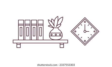 shelf outline illustration. Book shelf. Vector illustration. isolated on white background. Hand drawn sketch of shelves. Home Interior design elements. Interior furniture. Simple bookshelf. wall shelf