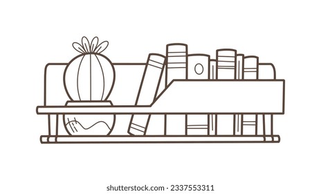 shelf outline illustration. Book shelf. Vector illustration. isolated on white background. Hand drawn sketch of shelves. Home Interior design elements. Interior furniture. Simple bookshelf. wall shelf