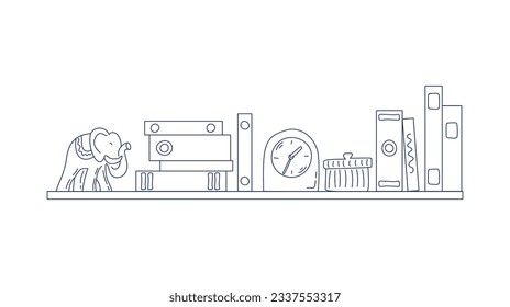 shelf outline illustration. Book shelf. Vector illustration. isolated on white background. Hand drawn sketch of shelves. Home Interior design elements. Interior furniture. Simple bookshelf. wall shelf