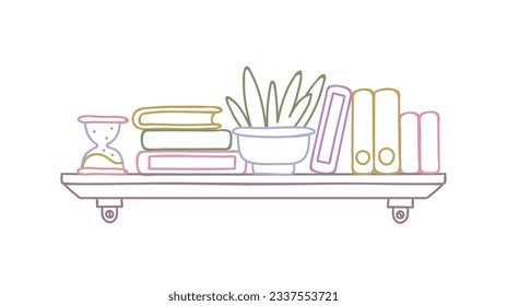 shelf outline illustration. Book shelf. Vector illustration. isolated on white background. Hand drawn sketch of shelves. Home Interior design elements. Interior furniture. Simple bookshelf. wall shelf
