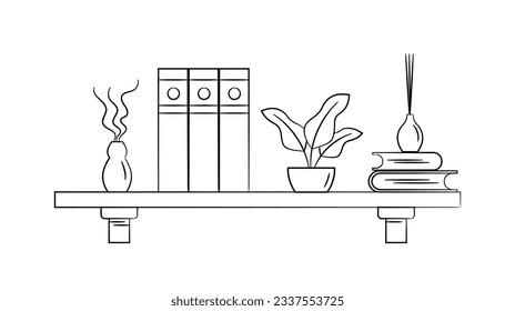 shelf outline illustration. Book shelf. Vector illustration. isolated on white background. Hand drawn sketch of shelves. Home Interior design elements. Interior furniture. Simple bookshelf. wall shelf