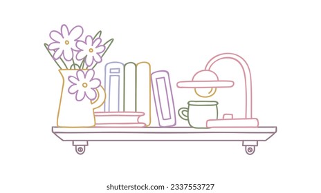 shelf outline illustration. Book shelf. Vector illustration. isolated on white background. Hand drawn sketch of shelves. Home Interior design elements. Interior furniture. Simple bookshelf. wall shelf