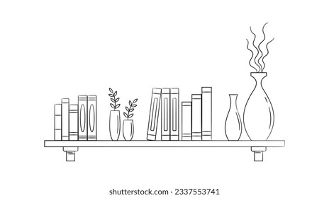 shelf outline illustration. Book shelf. Vector illustration. isolated on white background. Hand drawn sketch of shelves. Home Interior design elements. Interior furniture. Simple bookshelf. wall shelf